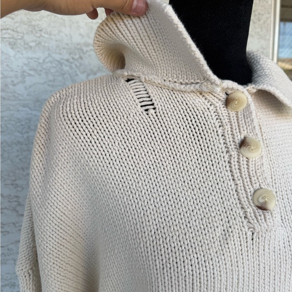 Zara Creme Cropped Knit Button-Up Women's Sweater - Picture 6 of 8